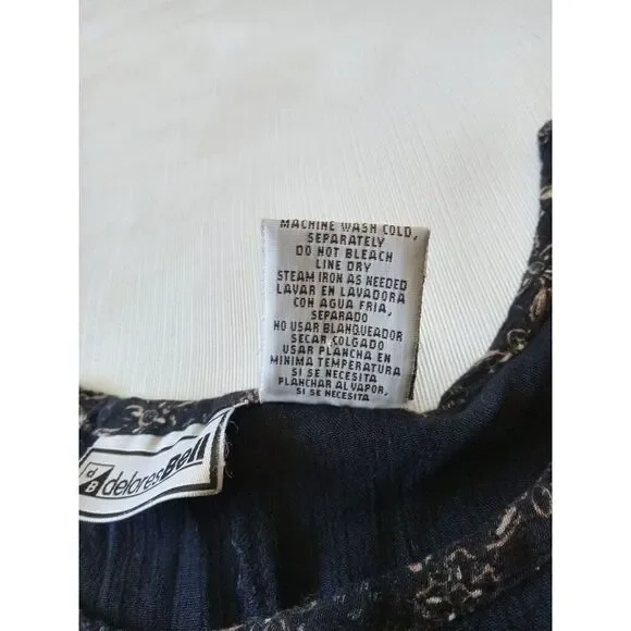 Delores Bell Vintage Black Lightweight Crinkled Fabric Maxi Dress Women's Medium - Picture 4 of 12